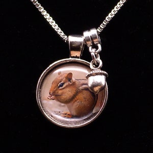 Chipmunk 3/4&quot; Mini Photo Pendant  - 18&quot; necklace - perfect gift