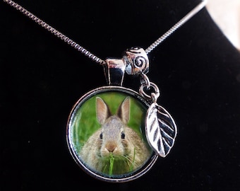 Cottontail Bunny 3/4" Mini Photo Pendant  - 18" necklace - perfect gift