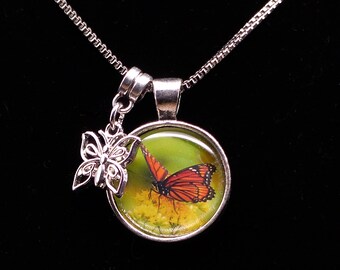 Butterfly 3/4" Mini Photo Pendant  - 18" necklace - perfect gift