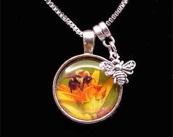 Bumble Bee 3/4" Mini Photo Pendant  - 18" necklace - perfect gift