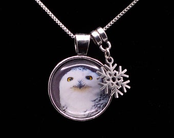 Snowy Owl 3/4" Mini Photo Pendant  - 18" necklace - perfect gift