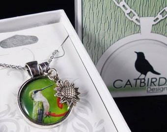 Hummingbird 3/4" Mini Photo Pendant  - 18" necklace - perfect gift