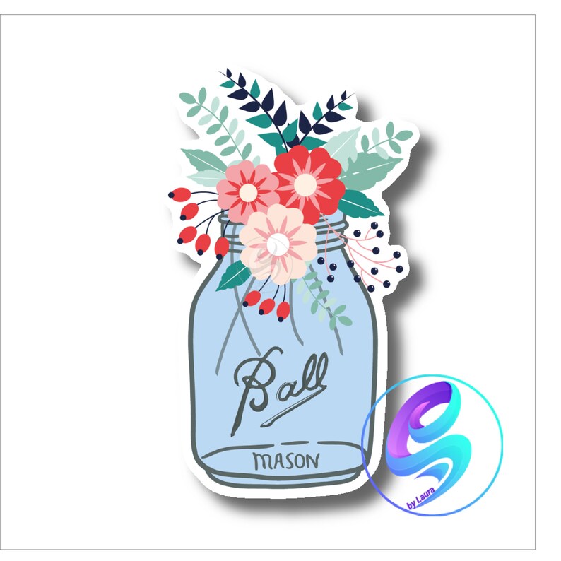 Kawaii stickers Mason Jar Flowers Stickers for hydroflask