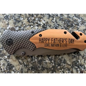 Personalized Fathers Day Knife,For Him,Pocket Knife,Wood Knife,Engraved Gift,Flip Knife,Keepsake Gift,Personalized,New Dad Gift,From The Kid