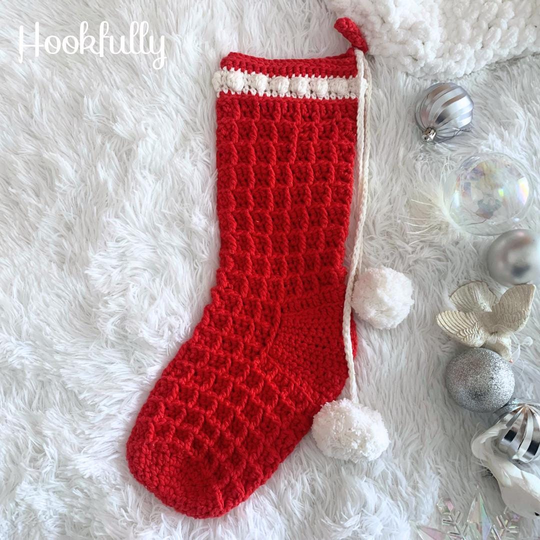 39 Christmas Stocking Crochet Patterns for Handmade Holiday Keepsakes 26 Waffle Stitch Crochet Christmas Stocking Pattern Modern