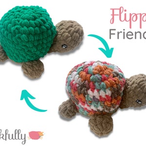 PDF Crochet Pattern - Reversible turtle plush - Flippy friends animal amigurumi - Easy crochet kids fidget toys
