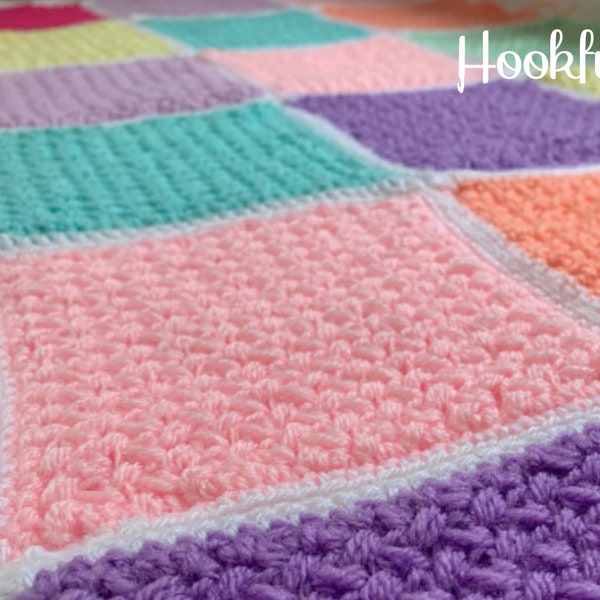 PDF Crochet Pattern | Busy Lizzy’s Patchwork Blanket | Baby Blanket | Granny Squares | Child Afghan | Mini Bean Elizabeth Stitch | DK Yarn