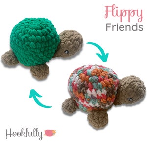 Patron au crochet PDF | Amigurumi réversible tortue | Amis flippants | Jouet agité | Jouet d&#39;humeur | Peluche tortue Easy | Retournez les animaux