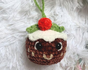 Patrón de crochet en PDF / Adorno de pudín navideño / Decoración navideña colgante / Juguetes amigurumi con temática de comida / Proyecto navideño fácil