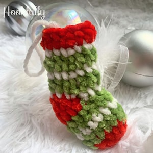 PDF Crochet Pattern | Mini Christmas Stocking Ornament | Small Hanging Christmas Decoration | Easy Beginner Project | Quick One Piece No-Sew