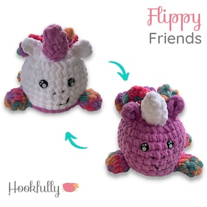 PDF Crochet Pattern | Reversible Unicorn Amigurumi | Flippy friends | Fidget Toy | Mood Toy | Girls Plushie | Turn Inside Out Unicorn Toy