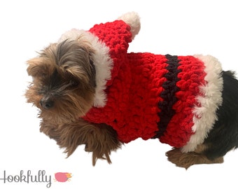 PDF Crochet Pattern | Christmas Sweater | Small Dog Clothes | Puppy Clothing | Santa Suit | Festive Pet Outfit | Super Bulky Chenille, Fur