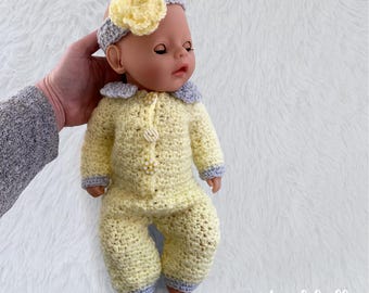 PDF Crochet Pattern | 14” Baby Dolls Clothes | Sweet Lemon Onesie and Headband | Toy Doll Clothing | Doll Romper Set | Gift Idea for Girls