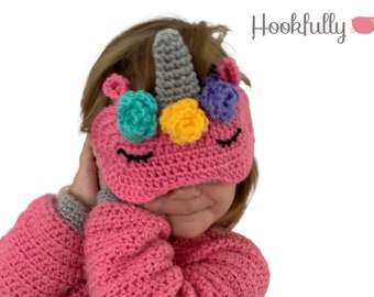 PDF Haakpatroon - Eenhoorn slaapmasker - Meisjesblinddoek - Kinderoogmasker met dierenthema