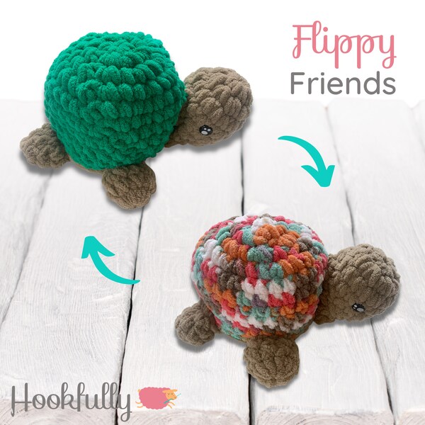 PDF Crochet Pattern - Reversible turtle plush - Flippy friends animal amigurumi - Easy crochet kids fidget toys