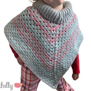 PDF Crochet Pattern - Kids Poncho - Toddler & Child Sizes - Turtleneck Granny Stitch Kids Clothes