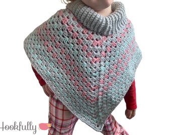 PDF Crochet Pattern - Kids Poncho - Toddler & Child Sizes - Turtleneck Granny Stitch Kids Clothes