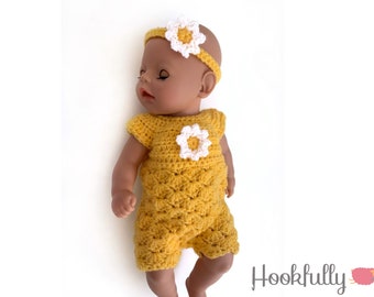 PDF Crochet Pattern - 14” baby dolls clothes - Oopsie daisy dolls romper