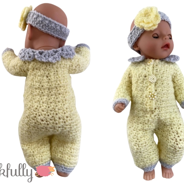 PDF Crochet Pattern - 14” baby dolls clothes - Sweet lemon baby onesie and headband