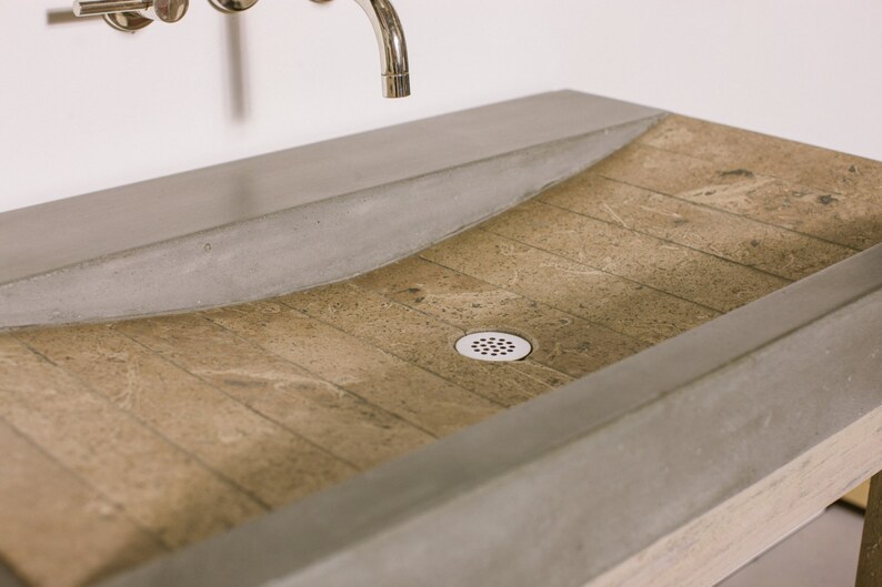 Quarry Concrete And Travertine Stone Vanity Sink Bathroom Ramp Sloped Custom