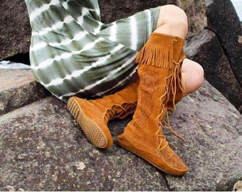womens knee high moccasins