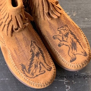 Children’s Boys Girls Moccasin Boots Wolf Bear by Merche Mariposa