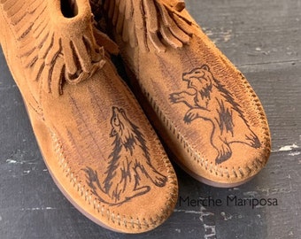 Children’s Boys Girls Moccasin Boots Wolf Bear by Merche Mariposa