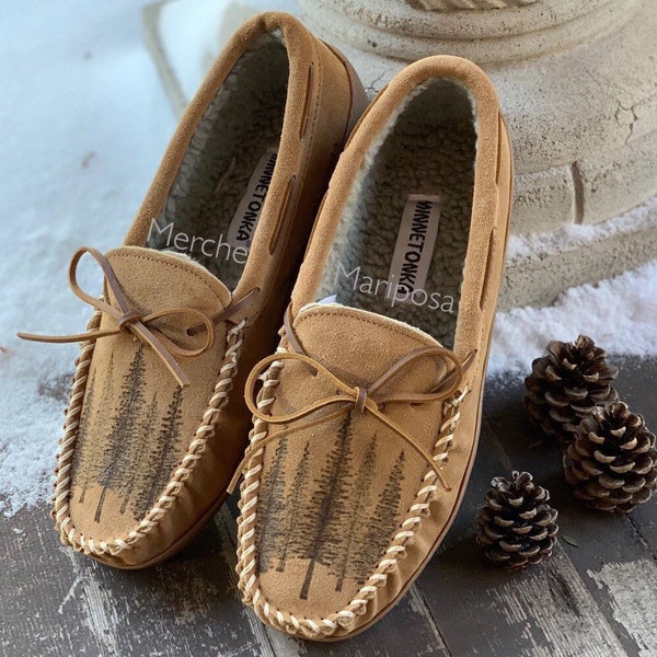 Mens Moccasins Slippers Pine Forest by Merche Mariposa