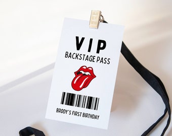 Rock and Roll VIP Backstage Pass, Rock N Roll Party All Access Pass, Rock Music Birthday Decorations, Rolling Stones, Instant Download