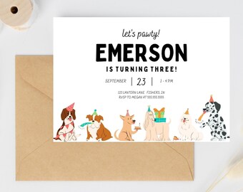 Dog Birthday Invitation, Puppy Pawty Invitation, Dog Theme Birthday Invite, Pawty Birthday Invitation, Editable Template, Instant Download