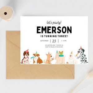 Dog Birthday Invitation, Puppy Pawty Invitation, Dog Theme Birthday Invite, Pawty Birthday Invitation, Editable Template, Instant Download