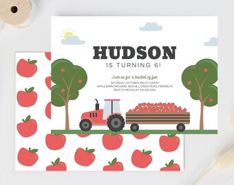 Apple Orchard Birthday Party Invitation, Apple Birthday Party Invite, Fall Birthday, Bushel of Fun, Editable Invitation, Instant Download