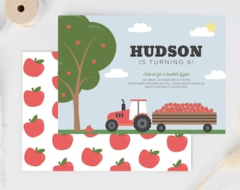 Apple Orchard Birthday Party Invitation, Apple Birthday Party Invite, Fall Birthday, Bushel of Fun, Editable Invitation, Instant Download