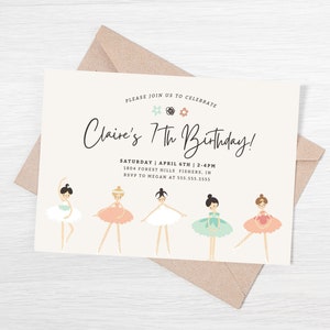 Ballerina Birthday Invitation, Modern Ballerina Invite, Ballet Dancer Invitation, Girl Birthday Invite, Editable Template, Instant Download