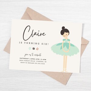Ballerina Birthday Invitation, Modern Ballerina Invite, Ballet Dancer Invitation, Girl Birthday Invite, Editable Template, Instant Download