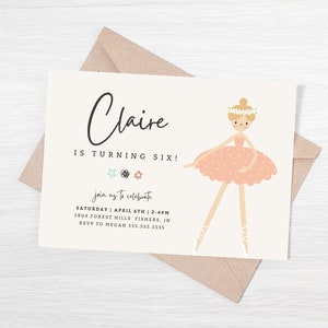 Ballerina Birthday Invitation, Modern Ballerina Invite, Ballet Dancer Invitation, Girl Birthday Invite, Editable Template, Instant Download