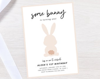 Bunny Birthday Invitation, Some Bunny Birthday Invite, Bunny First Birthday, Girl 1st Birthday Party, Editable Template, Instant Download