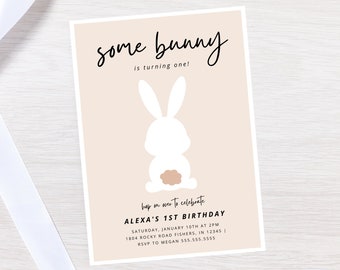 Bunny Birthday Invitation, Some Bunny Birthday Invite, Bunny First Birthday, Girl 1st Birthday Party, Editable Template, Instant Download