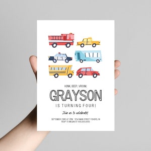 Cars and Trucks Birthday Invitation, Transportation Birthday Invite, Truck and Cars Birthday, Editable Template, Instant Download
