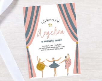 Ballerina Birthday Party Invitation, Dance and Twirl Girl Birthday Party Invite, Instant Download
