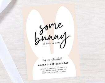 Bunny Birthday Invitation, Some Bunny Birthday Invite, Bunny First Birthday, Girl 1st Birthday Party, Editable Template, Instant Download