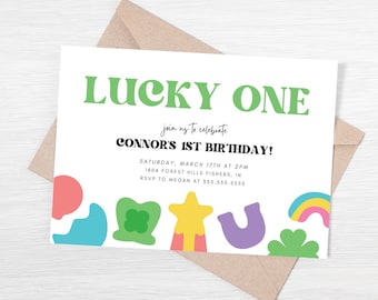 Lucky One Birthday Invitation, Lucky Charms Invite, St. Patricks Day Birthday, Shamrock First Birthday Party, Editable Instant Download