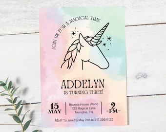 Unicorn Birthday Invitation, Magical Party Invite, Rainbow Unicorn Birthday Party Invite, Girl Birthday, Editable Template, Instant Download