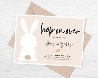 Invitation d'anniversaire de lapin, invitation d'anniversaire de lapin, saut de lapin sur la fête d'anniversaire, anniversaire de lapin de fille, téléchargement instantané modifiable