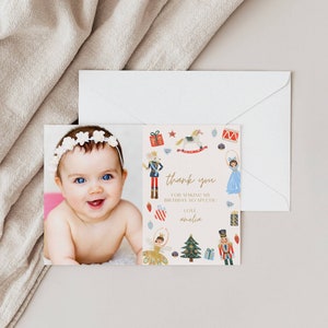 Nutcracker Birthday Thank You Card, Modern Nutcracker Holiday Decorations, Winter Birthday, Dancer, Editable Template, Instant Download