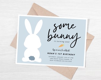 Bunny Birthday Invitation, Some Bunny Birthday Invite, Bunny First Birthday, Boy 1st Birthday Party, Editable Template, Instant Download