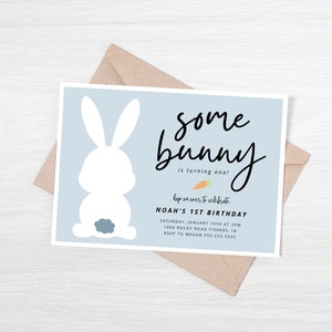 Bunny Birthday Invitation, Some Bunny Birthday Invite, Bunny First Birthday, Boy 1st Birthday Party, Editable Template, Instant Download