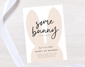 Bunny Birthday Invitation, Some Bunny Birthday Invite, Bunny First Birthday, Girl 1st Birthday Party, Editable Template, Instant Download