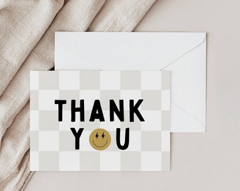 Two Cool Thank You Card, Cool One Thank You Card, Modern Two Cool Smiley Thank You Card, Instant Download