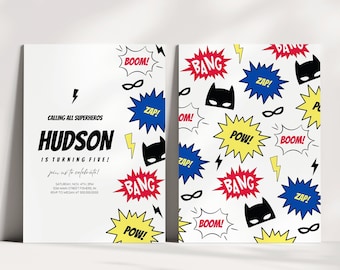 Superhero Birthday Party Invitation, Superhero Birthday Party Invite, Modern Superhero Party Invite, Editable Invitation, Instant Download